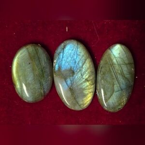 Polished Labradorite Gemstone Cabochon Trio, Oval Cut, 1 To 1 1/2 Inch Long